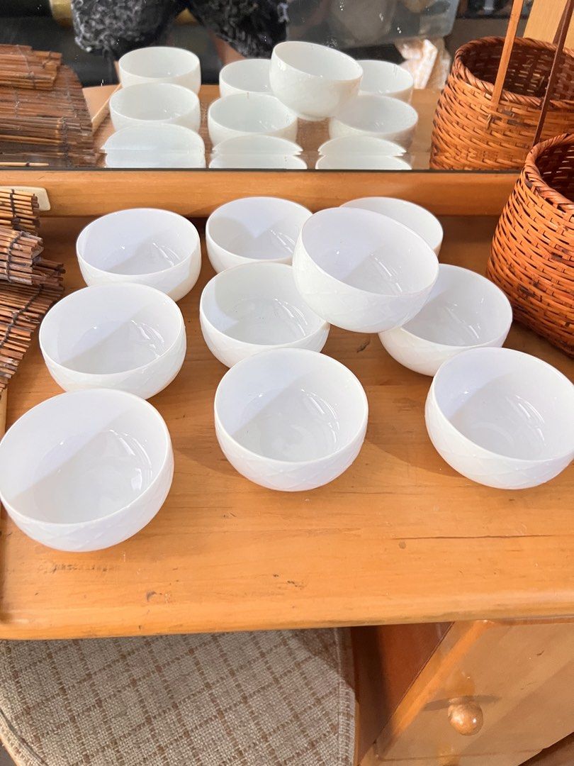 Set of 10 White Ceramic Bowls (Category: Dinnerware & Cutlery) located in Manila. Submitted by suarezbaby04975 (Listing ID 1462767548, Image 1). Description: - Set of 10 white ceramic bowls - Features a subtle diamond pattern on the outside - Ideal for serving snacks, dips, or small portions - Versatile for everyday use or special occasions - Stackable design for convenient storage - Clean and simple aesthetic.