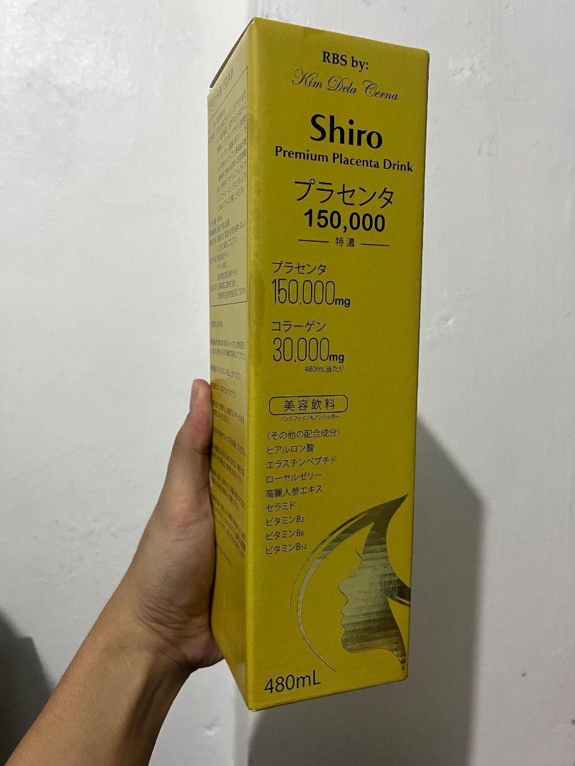 Shiro Premium Placenta Drink (Category: Health Food, Drinks & Tonics) located in Manila. Submitted by csk93_334 (Listing ID 1462742467, Image 2). Description: The Shiro Premium Placenta Drink is an imported liquid beauty supplement formulated as an all-in-one skin rejuvenator. It targets individuals looking to improve skin brightness, combat aging, and prevent looking tired or dry from a lack of sleep..