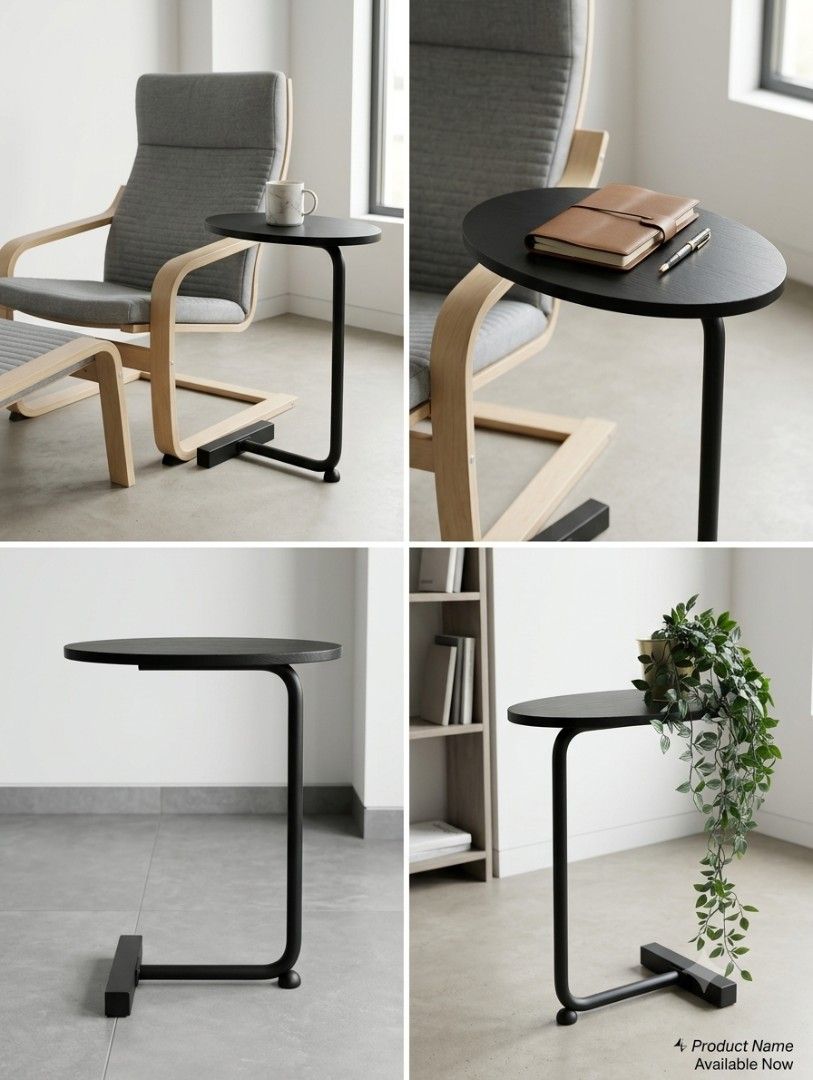 Side Table (Category: Tables & Sets) located in Singapore. Submitted by faobby (Listing ID 1462764691, Image 1). Description: - Sleek black side table - Unique C-shaped base for easy sofa/chair integration - Round tabletop - Flat and stable base - Compact and space-saving design - Lightweight and easy to move - Perfect for holding drinks, books, or a laptop in excellent condition. pick up from River Valley.