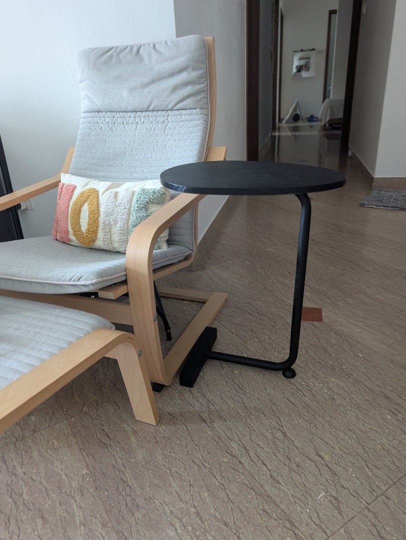 Side Table (Category: Tables & Sets) located in Singapore. Submitted by faobby (Listing ID 1462764691, Image 2). Description: - Sleek black side table - Unique C-shaped base for easy sofa/chair integration - Round tabletop - Flat and stable base - Compact and space-saving design - Lightweight and easy to move - Perfect for holding drinks, books, or a laptop in excellent condition. pick up from River Valley.