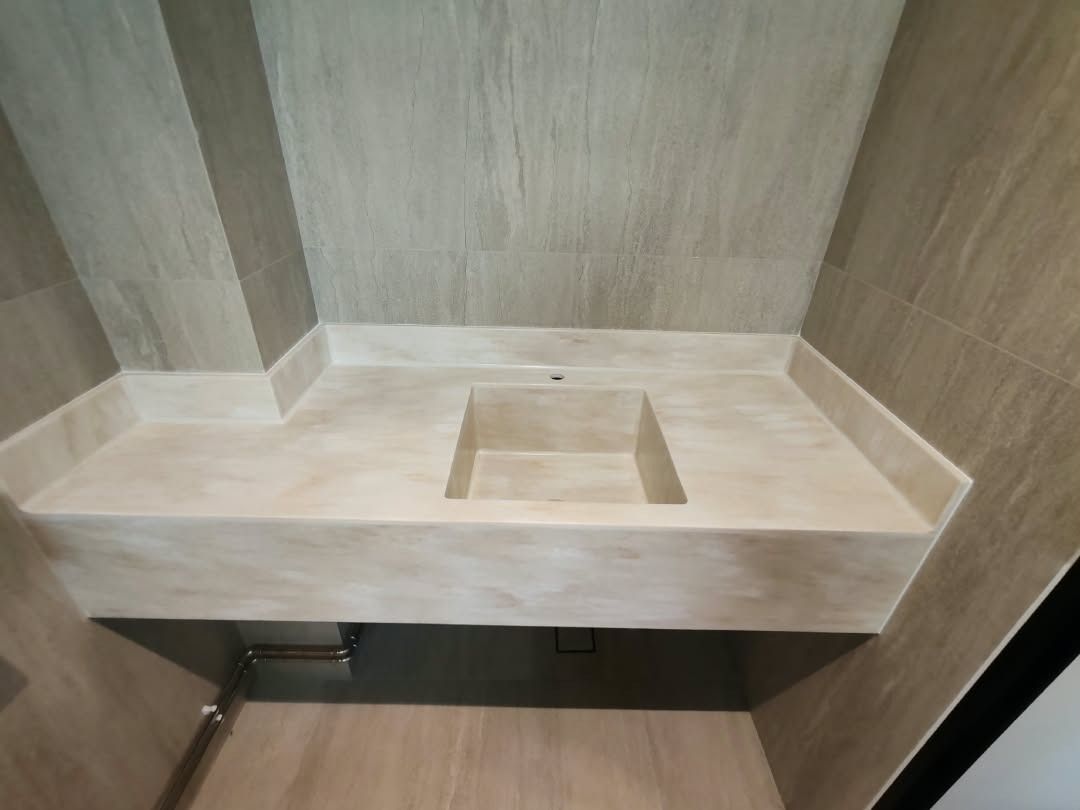 Solid Surface Customize Basin (Category: Bathroom & Kitchen Fixtures) located in Singapore. Submitted by directfactorycountertop (Listing ID 1462736074, Image 3). Description: Kitchen Solid Surface Customize Sink 📍 Stone Colour: Brown Travertino Warm brown tones with a natural travertine-inspired texture, bringing a calm, elegant and timeless look to the bathroom. 🤎 This custom-made Brown Travertino Solid Surface countertop features an integrat