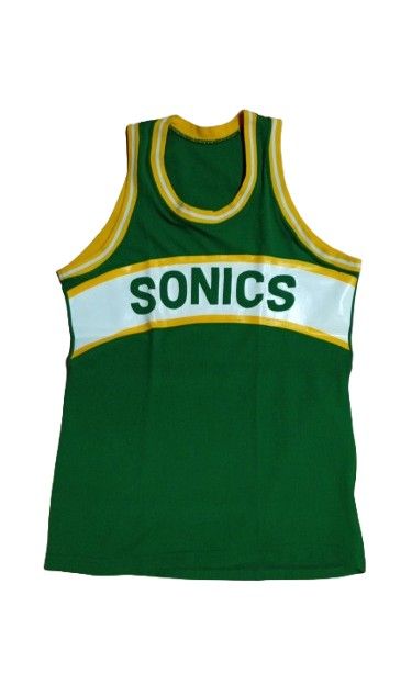 Sonics Womens Jersey (Category: Activewear) located in Quezon City. Submitted by jojoleen28 (Listing ID 1462825538, Image 1). Description: No brand, vintage style Sonics jersey made of 100% nylon. No crack print. Can fit kids or petite women. Measurements: Chest up to 38" Length 28.5" #Christmas2026.