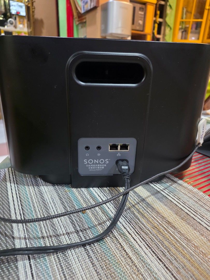 Sonos PLAY:5 Wireless Smart Speaker (Category: Soundbars, Speakers & Amplifiers) located in Davao. Submitted by santan37 (Listing ID 1462760250, Image 3). Description: - Sonos PLAY:5 wireless smart speaker - Color: Black - Top controls for volume and play/pause - Rear ports for Ethernet and power - Delivers exceptional sound quality - Fully tested and confirmed working.