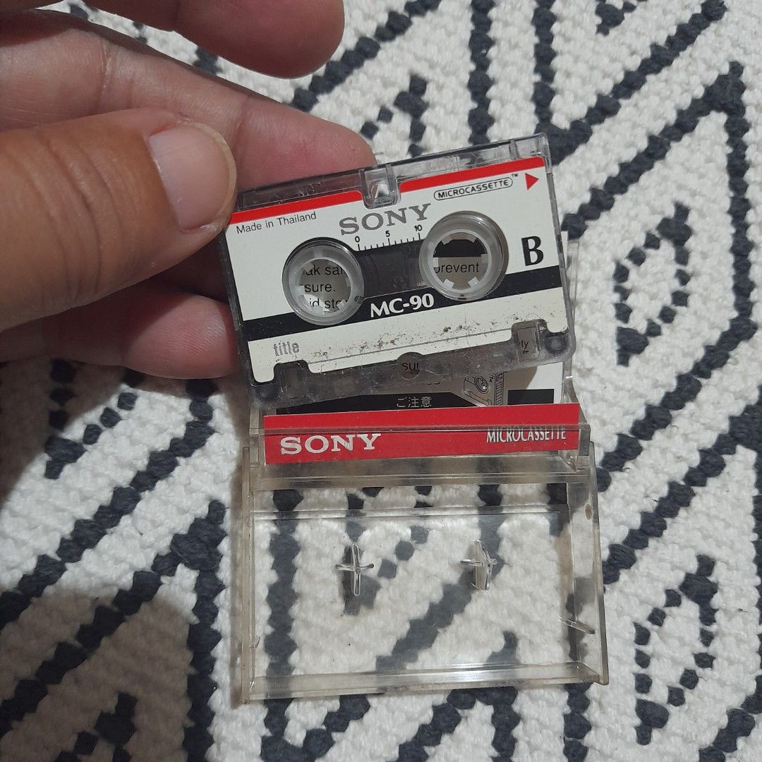 Sony MC-90 Microcassette Tape (Category: Voice Recorders) located in Bocaue. Submitted by marajapansurplus (Listing ID 1462817997, Image 2). Description: - Sony MC-90 Microcassette Tape - Selling as it is - Ideal for dictation and audio recordings - Includes original clear case - Blank label on case for your notes - Made in Thailand.