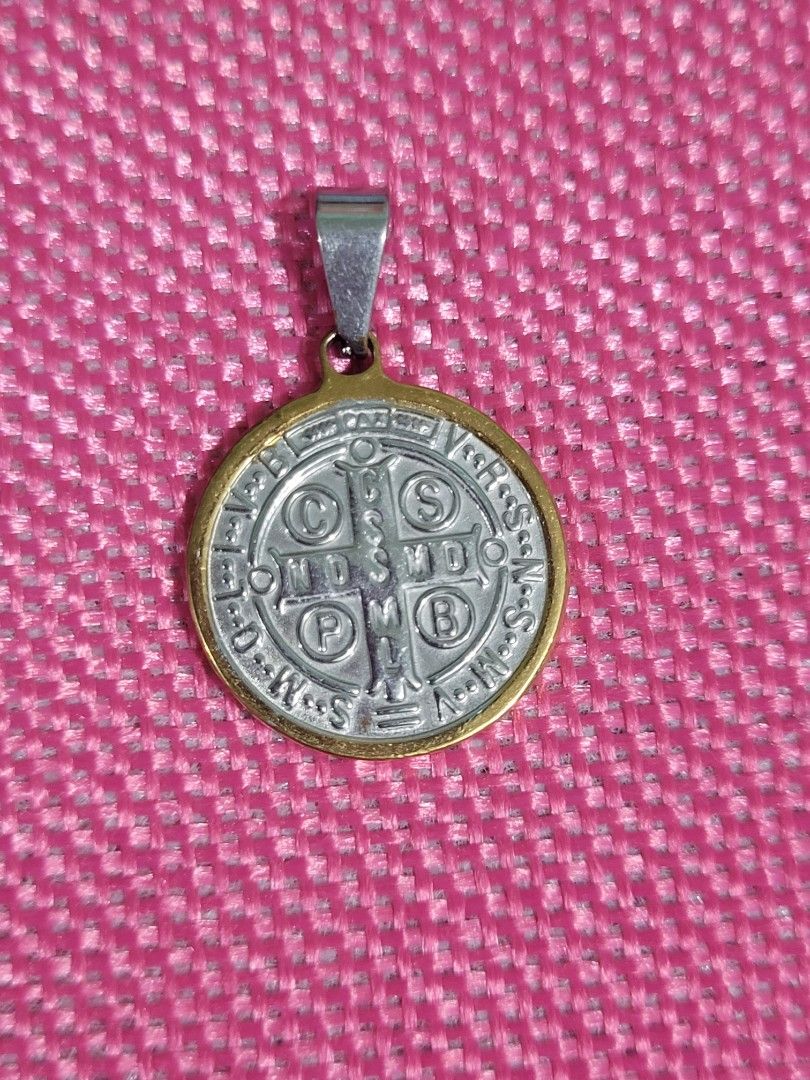 STAINLESS TWO TONE GOLD SILVER ST. BENEDICT PROTECTION PENDANT (Category: Religious Items) located in Taguig. Submitted by roumie (Listing ID 1462820257, Image 2). Description: STAINLESS TWO TONE GOLD SILVER ST. BENEDICT PROTECTION PENDANT brand new and sealed non tarnish what you see is what you get comes with jewelry pouch.