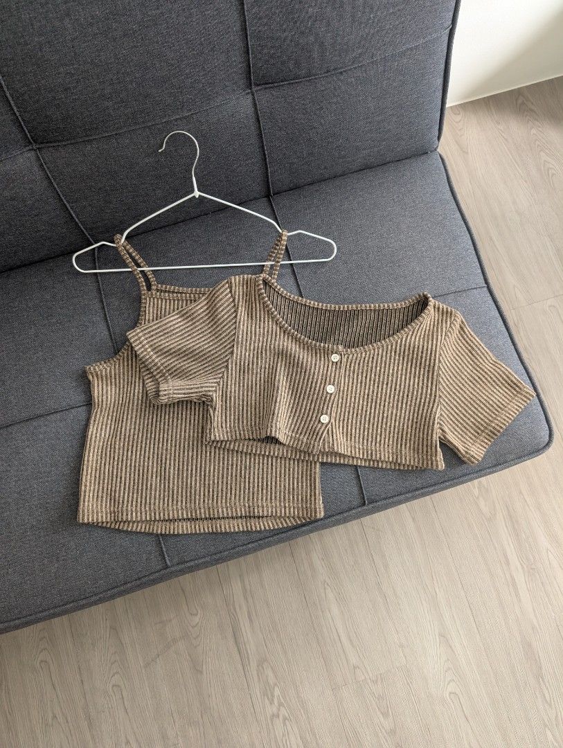 Striped Ribbed Two-Piece Top (Category: Blouses) located in Quezon City. Submitted by the4thstar.store (Listing ID 1462722575, Image 2). Description: - Two piece top - Tank and short sleeve top - Fits size XS-S.