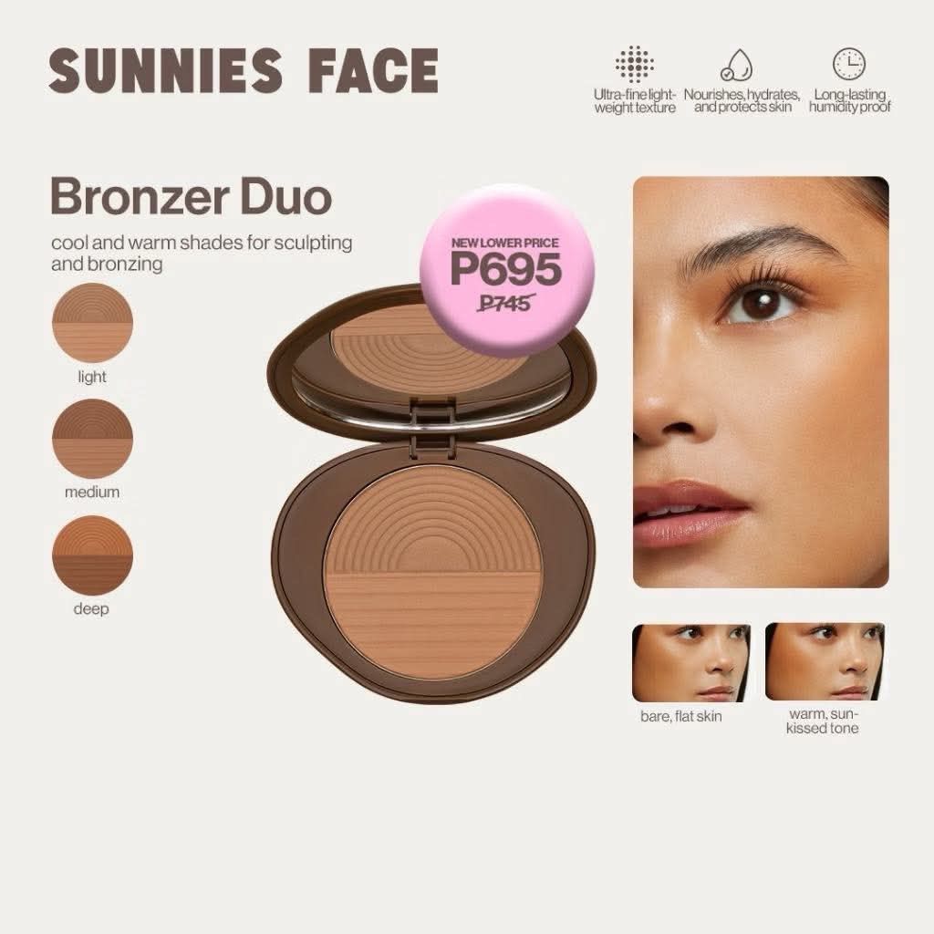 Sunnies Face Healthy Touch Bronzer Duo (Category: Makeup) located in San Jose del Monte. Submitted by yumiii24 (Listing ID 1462862496, Image 2). Description: Sunnies Bronzer Duo Light 3 Medium 4.