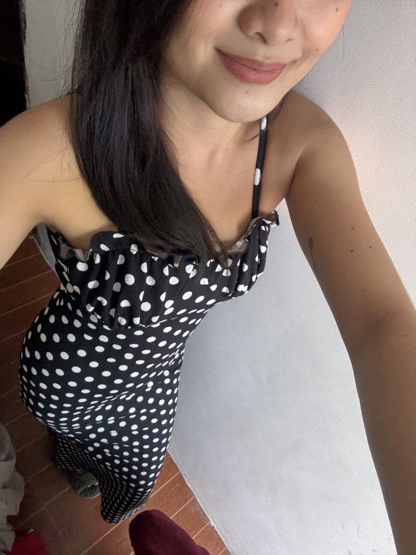 Sweetra Polka Dot Maxi Dress (Category: Dresses) located in Antipolo. Submitted by beenarzoles (Listing ID 1462879535, Image 2). Description: - Used twice only - Classic black and white polka dot print - Elegant sweetheart neckline with ruffled trim - Delicate spaghetti straps - Flattering fitted bodice that flares out - Ideal for parties, dates, or a stylish night out - Combines comfort and fashion.