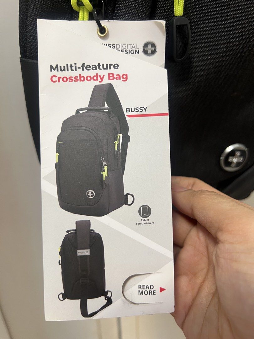 Swissdigital Design Multi-Function Crossbody Backpack – Brand New with Tags (Category: Sling Bags) located in San Fernando. Submitted by mahanne (Listing ID 1462749434, Image 2). Description: Description Brand new Swissdigital Design multi-function bag 🎒 ✨ Brand new with original tags ✨ Black color with sporty yellow accents ✨ Can be used as a crossbody/sling bag or backpack ✨ Multiple compartments for organized storage ✨ Lightweight and practic