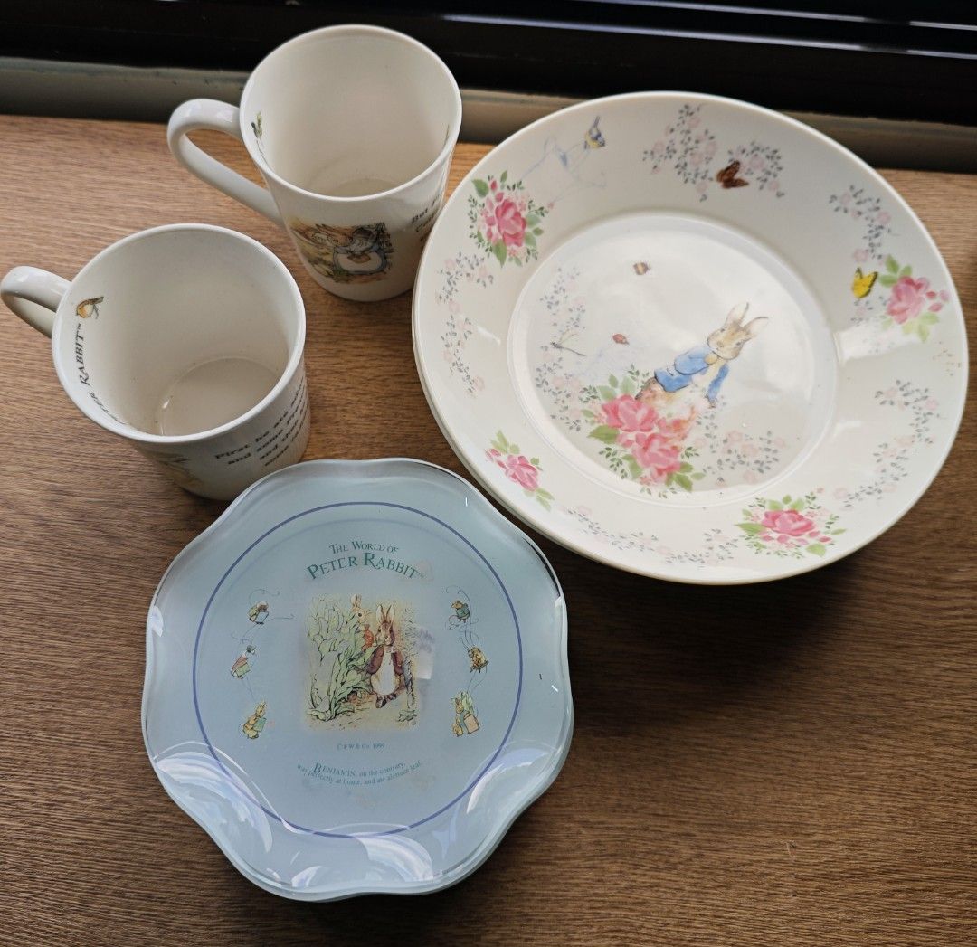 The World of peter Rabbit (Category: Dinnerware & Cutlery) located in San Miguel. Submitted by mharly0221 (Listing ID 1462705016, Image 1). Description: all set Original made in Japan 3 pcs 8 inches Plate 10pcs saucer 2 pcs Mug Take all as is ..