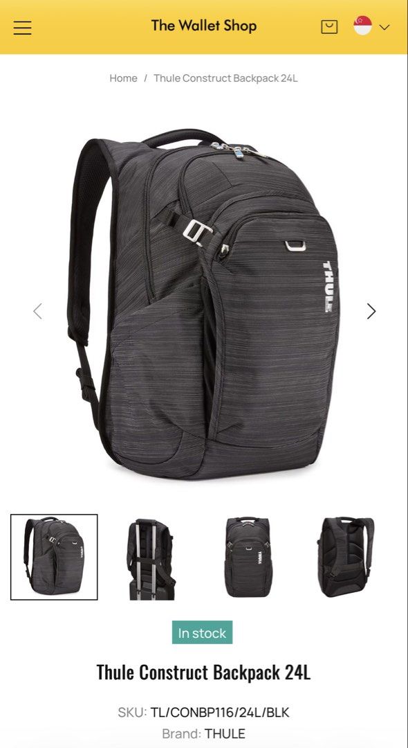 Thule Construct Backpack 24L (Category: Backpacks) located in Singapore. Submitted by leexlss (Listing ID 1462772968, Image 2). Description: • Condition: Well used • 24L capacity • Fits laptop up to 15.6” • Multiple compartments for laptop, tablet & daily essentials • Side pockets for water bottle • Luggage pass-through strap – convenient for travel • Comfortable padded back panel • Durable and practical for everyday use Well used with normal sig