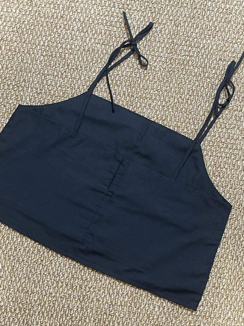 Tie Strap Crop Top (black) - S (Category: Sleeveless) located in Pasig City. Submitted by miafml-closet-cleanout (Listing ID 1462768165, Image 3). Description: - linen blend posted price is fixed ♡ will not respond to hagglers. 💵 mop: gcash / bdo / maribank / unionbank 🛵 courier: any as long as arranged by buyer 🙅🏻‍♀️ no requested worn photos ❌ no meet-ups.