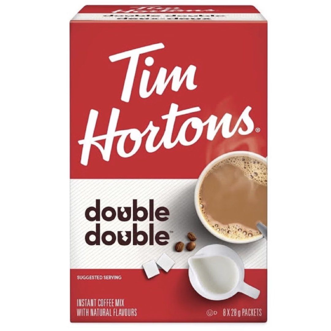 Tim Hortons Double Double Instant Coffee (Category: Packaged & Instant Food) located in Paranaque City. Submitted by accentsph (Listing ID 1462694876, Image 1). Description: 8 x 28g packets From Canada 🇨🇦.