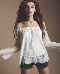 TRue Religion White Lace Off-Shoulder Top (Category: Sleeveless) located in San Fernando. Submitted by dizoncynt68396 (Listing ID 1462744478, Image 1). Description: - White off-shoulder top from TRue Religion - Lace detailing on sleeves and hem - Made in USA of imported fabric - Size XS/TP on tag but can fit up to semi large - Ideal for a night out or special occasion Message if you are interested! For sure buyers only.This is collectible piece. 