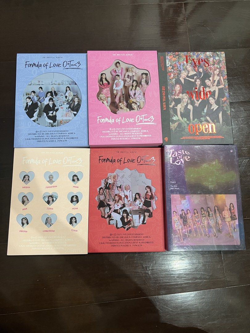 TWICE Albums and Photocards (Category: K-Wave Merchandise) located in Paranaque City. Submitted by ryujaesu (Listing ID 1462836360, Image 1). Description: Price is negotiable especially if buying more than 1 album and/or photocards Albums: ₱100 each (negotiable if buying more than 3) Formula of Love + inclusions ✅ Blue (Dahyun cover) ✅ Pink (Momo/Mina cover) ✅ Peach (Tzuyu cover) ✅ Red (Jihyo cover) ✅Taste of Love (Fallen ver.) + inclusions ✅Eyes