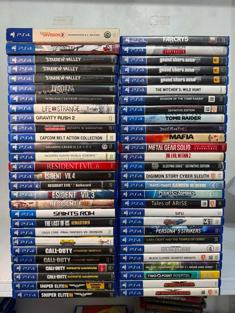 USED PS4 GAMES / GTA / MAFIA / COD / RESIDENT EVIL (Category: PlayStation) located in Manila. Submitted by mikkolosg20176 (Listing ID 1462687195, Image 1). Description: TRADE OR SALE GAME PRICE: 600 - 3k 📍 SHIPPING OR PICKUP 📍 BAGUMBAYAN TAGUIG 📍PIN LOCATION: MCG PURPLE GAMING TAGUIG.