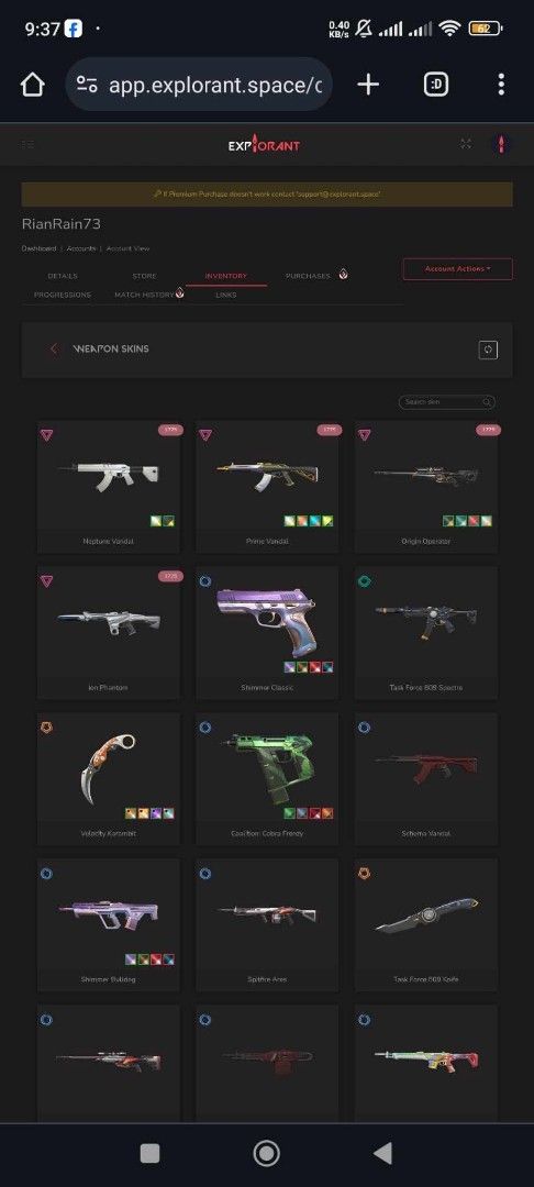 Valorant Account (Category: In-Game Products) located in Taguig. Submitted by mvthrifts (Listing ID 1462769446, Image 1). Description: First owner Neptune Vandal Prime Vandal Origin Operator Ion Phantom 2 complete bp Peak: Diamond 1 Current: Gold 1 Can do meet ups around Taguig.