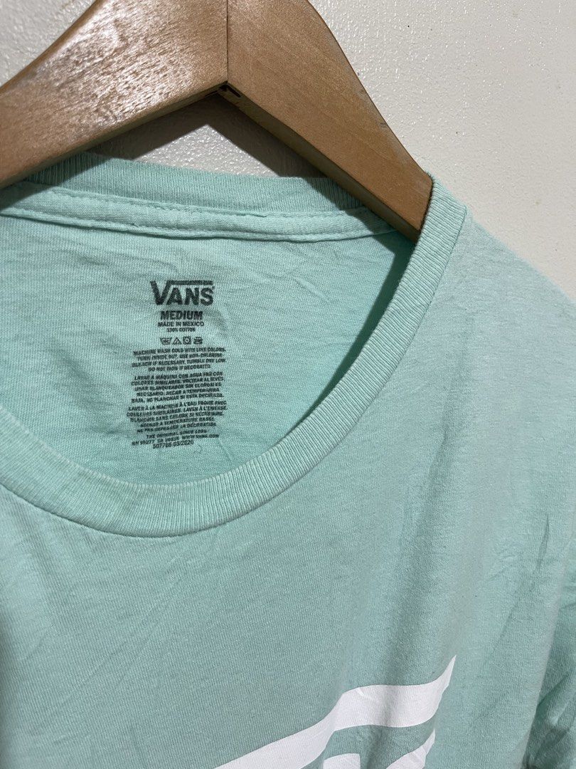 Vans T-Shirt Medium Mint Green (Category: Tshirts & Polo Shirts ) located in Manila. Submitted by micoletszx81430 (Listing ID 1462698012, Image 2). Description: Need wash - Classic Vans T-shirt - Mint green color - Large white Vans logo on front - Made in Mexico - Size: Medium - Condition: Good, with some faint marks (please check photos) - Ideal for casual wear.