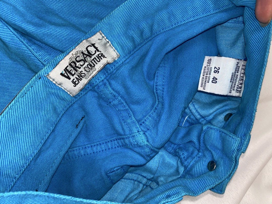 Versace Jeans Couture Blue Denim Jeans (Category: Jeans) located in Manila. Submitted by trans_baddie (Listing ID 1462687855, Image 3). Description: - Authentic Versace Jeans Couture blue jeans - Classic high-waisted fit - Straight leg silhouette - Made from 100% premium cotton denim - Features the iconic Versace Jeans Couture label - Size: 26/40 - A versatile and essential addition to your wardrobe.