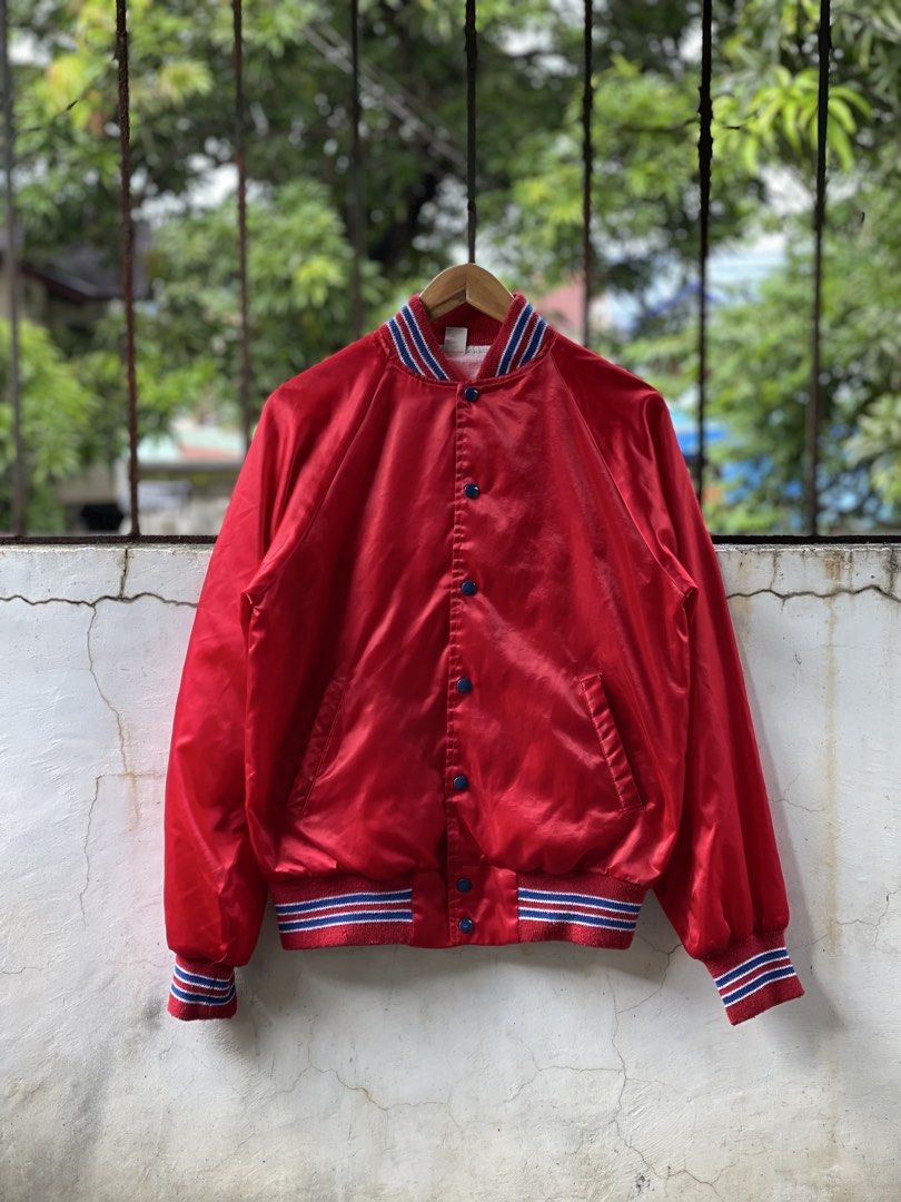 Vintage bomber jacket from 80s (Category: Coats, Jackets and Outerwear) located in Manila. Submitted by jmurbanfinds (Listing ID 1462850351, Image 1). Description: Width:20 Length:25 Tag: Aj995 Size: medium Color Rate: 8/10 Condition: 8/10 Issue: minimal scratch on button & minimal stain Mine: 200 each and 300 for 2 Mode of payment: Gcash Mode of shipping: J&T and lalamove For more information kindly click the “send message button” and other deta