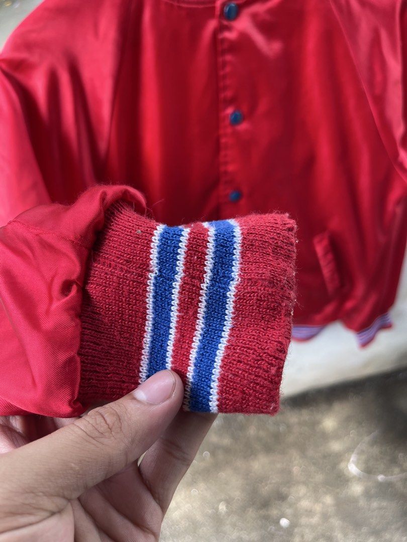 Vintage bomber jacket from 80s (Category: Coats, Jackets and Outerwear) located in Manila. Submitted by jmurbanfinds (Listing ID 1462850351, Image 3). Description: Width:20 Length:25 Tag: Aj995 Size: medium Color Rate: 8/10 Condition: 8/10 Issue: minimal scratch on button & minimal stain Mine: 200 each and 300 for 2 Mode of payment: Gcash Mode of shipping: J&T and lalamove For more information kindly click the “send message button” and other deta
