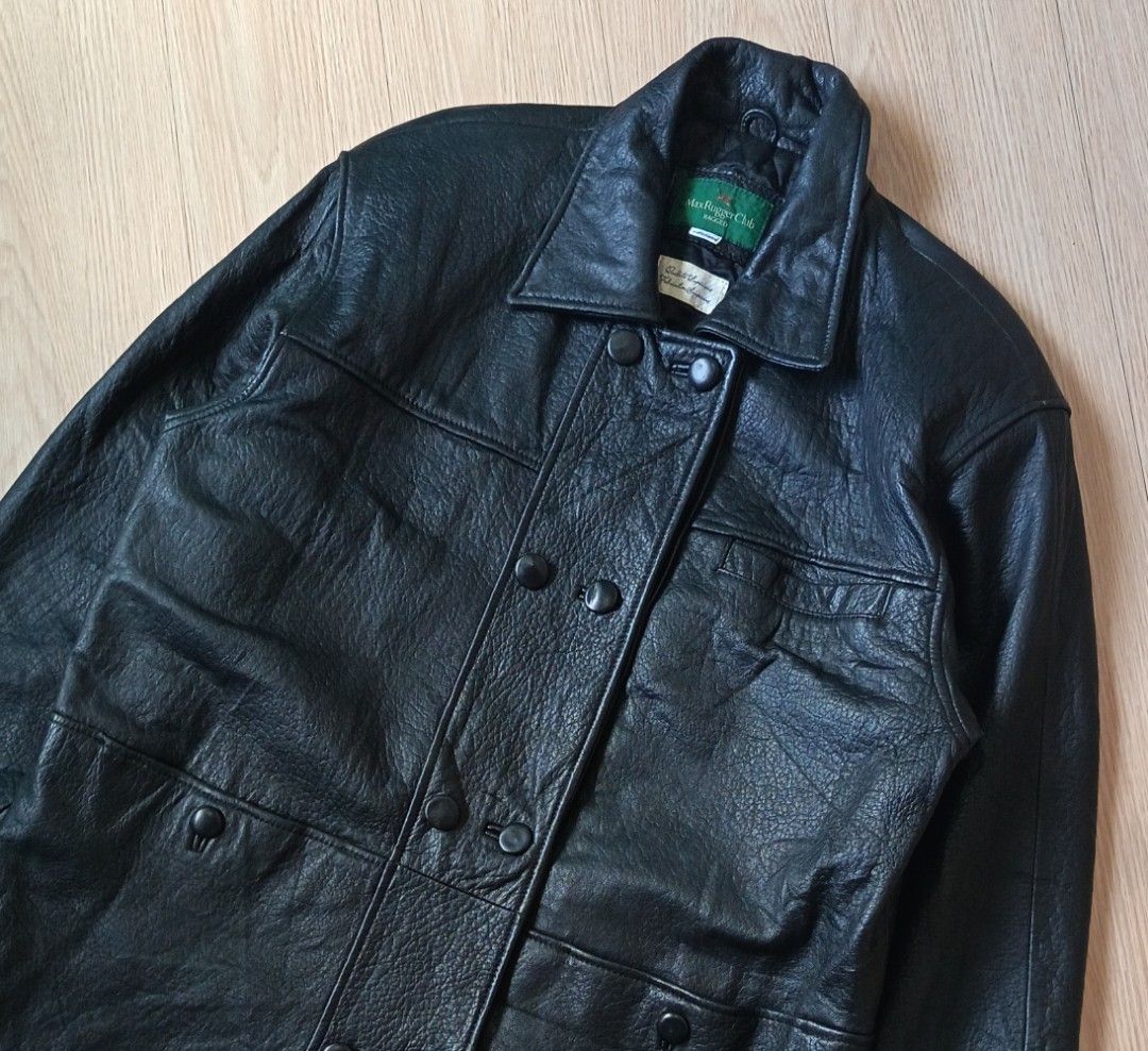 VINTAGE MAX RUGGER CLUB RAGGED LEATHER JACKET (Category: Coats, Jackets and Outerwear) located in Cavite. Submitted by marcuz.lifestyle (Listing ID 1462691016, Image 3). Description: WIDTH:23.5"(PIT TO PIT) LENGTH:32" CHEST:18" SLEEVE LENGTH:22.5" SLEEVE HOLE:6" HEM:22" VERY GOOD CONDITION MINIMAL SIGN OF USAGE COLOR RATE:9.5/10 MATERIAL: SHEEPSKIN LINING :50% ACETATE:50% POLYSTER:100% MOP:GCASH DELIVERY COURIER:JNT LOCATION:IMUS CAVITE.