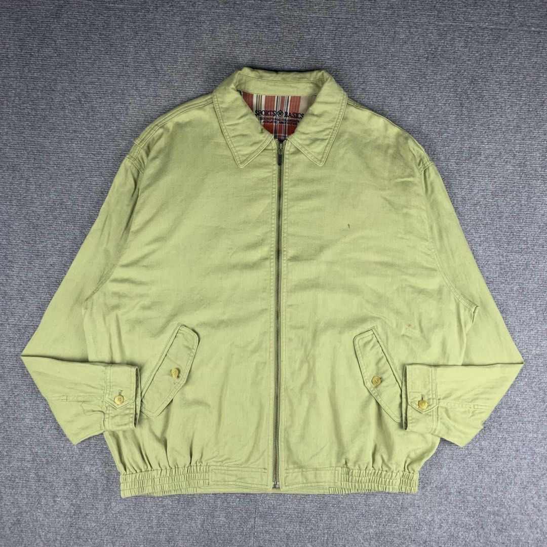 Vintage NCAA Harrington Jacket (Category: Coats, Jackets and Outerwear) located in Baguio. Submitted by vintage_lurker (Listing ID 1462853197, Image 1). Description: Size on tag: XL Width: 27” Length: 28” Issue/s: small rust stain Mine: 570 + Shipping fee 📍Payment first policy. no COD or COP 📍All items Washed and Sanitized 🧼 Shoot your offer. I’m all ears‼️ OTHER DETAILS: - Light green jacket from Sports N Basics - Features a cozy plaid lining