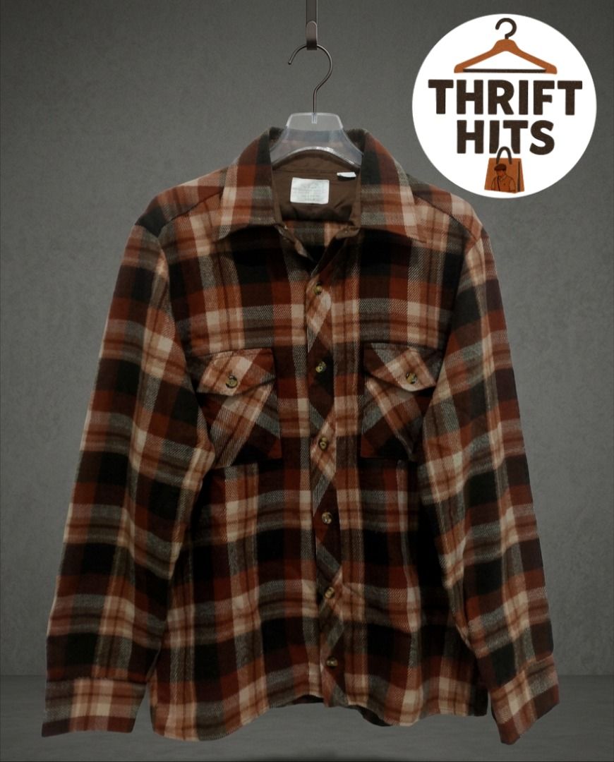 Vintage Sears Plaid Flannel longsleeve (Category: Tshirts & Polo Shirts ) located in Caloocan City. Submitted by saiahcado381263 (Listing ID 1462844530, Image 1). Description: Vintage Sears Plaid Flannel Button-Up Longsleeve 🧣 ₱500 WIDTH: 21 LENGTH: 26 SIZE: MEDUIM TO LARGE Brand: Sears (An iconic American department store brand whose vintage workwear lines are highly collectible). Material: 100% Acrylic (Giving it a thick, soft, wool-like textu