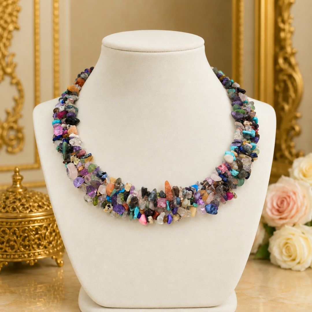 Vintage Unsigned Silver Tone Necklace (Category: Necklaces) located in Cagayan de Oro. Submitted by vintagejewelriestreasuresph (Listing ID 1462833052, Image 1). Description: AVAILABLE ITEM: Unsigned Silver Tone Vintage Bib Statement Necklace With Multi-Colored Natural Gemstones Accents. •PRICE: PHP2,500 •NECKLACE SIZE: 18 INCHES •CONDITION: EXCELLENT VINTAGE CONDITION ( Aged Items With Very Minimal And Light Signs Of Wear If Any At All, Very Lig