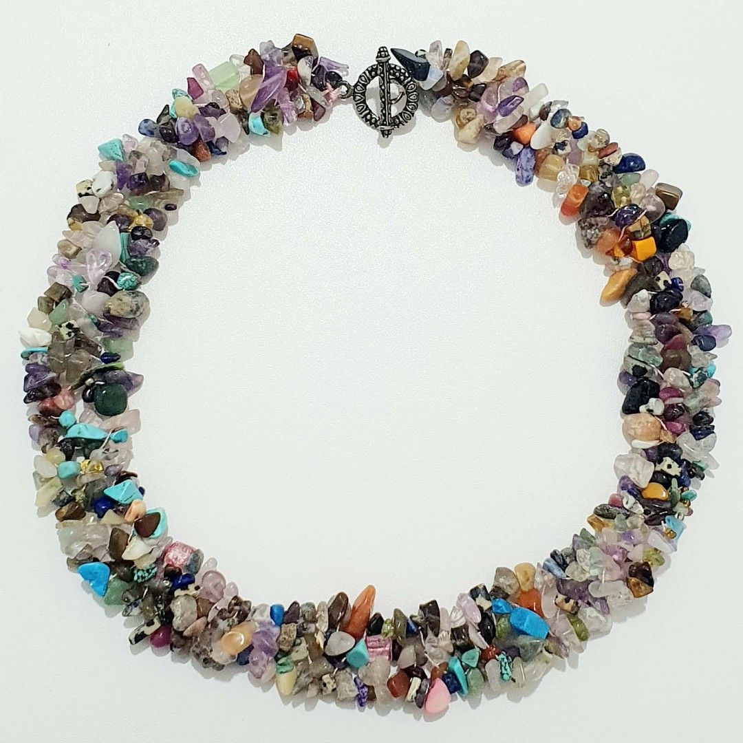Vintage Unsigned Silver Tone Necklace (Category: Necklaces) located in Cagayan de Oro. Submitted by vintagejewelriestreasuresph (Listing ID 1462833052, Image 2). Description: AVAILABLE ITEM: Unsigned Silver Tone Vintage Bib Statement Necklace With Multi-Colored Natural Gemstones Accents. •PRICE: PHP2,500 •NECKLACE SIZE: 18 INCHES •CONDITION: EXCELLENT VINTAGE CONDITION ( Aged Items With Very Minimal And Light Signs Of Wear If Any At All, Very Lig