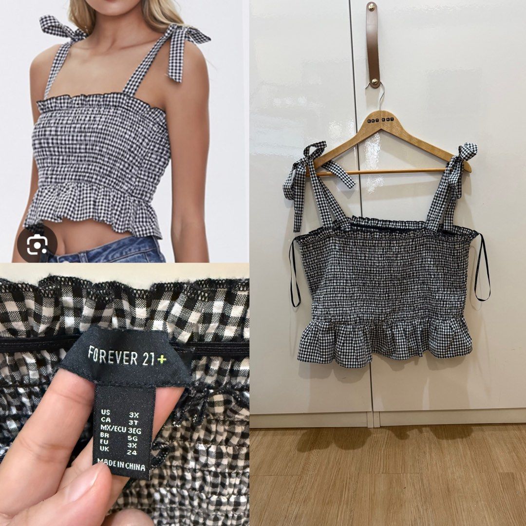 W Forever21 self tie smocked gingham top plus size 01912 (Category: Blouses) located in Paranaque City. Submitted by kkattspreloved (Listing ID 1462751338, Image 1). Description: 3 XL on tag Stretchy fabric ❗️Items are already washed and ready to wear ❗️Mixed of personal preloved items and personal handpicked ❗️Limit your Expectations based on the price of the items that you are buying ❗️Reservation for paid items only ❗️Payment first basis no to