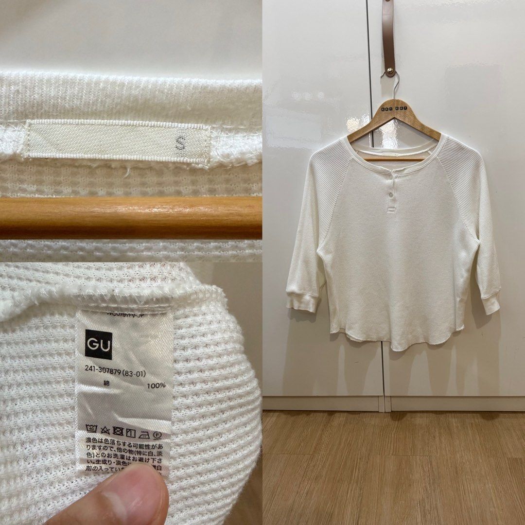 W GU waffle knit 3/4 blouse 01929 (Category: Blouses) located in Paranaque City. Submitted by kkattspreloved2 (Listing ID 1462817367, Image 1). Description: Small on tag fits large ❗️Items are already washed and ready to wear ❗️Mixed of personal preloved items and personal handpicked ❗️Limit your Expectations based on the price of the items that you are buying ❗️Reservation for paid items only ❗️Payment first basis no to COD ❗️No sh0pee check out