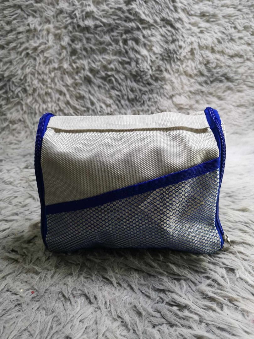 White & Blue Cosmetic Pouch Mesh Pocket (Category: Looking For) located in Santa Cruz. Submitted by jmy_surplus.2 (Listing ID 1462791341, Image 1). Description: Size ; L- 8.3 W - 10 Color ; White , Blue Type ; Pouch Brand ; No brand Material ; Nylon Style ; White & Blue Mesh Pouch LR 129 JMY 5 Batch #222.