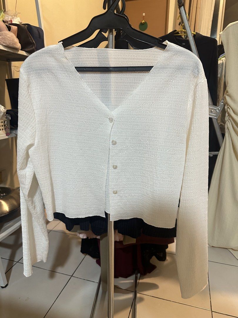 White sheer cardigan, see through (S-M) (Category: Others Tops) located in Makati City. Submitted by sarrygg (Listing ID 1462819043, Image 1). Description: Bought in Hongkong.