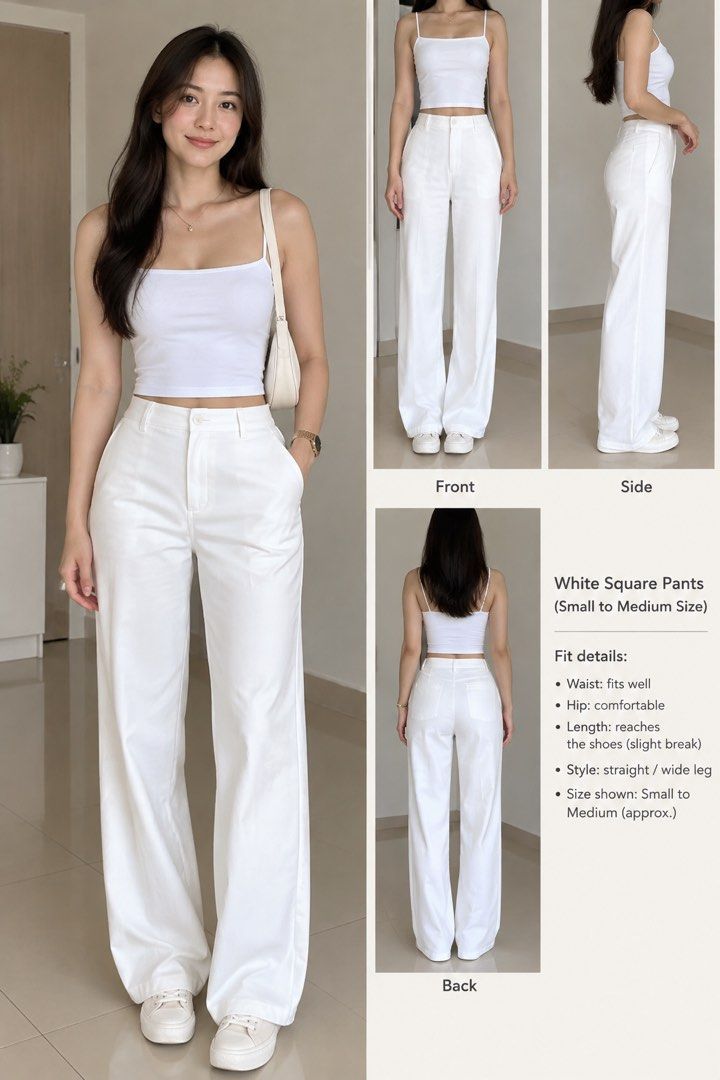 White square pants (Category: Activewear) located in Caloocan City. Submitted by trebdy01 (Listing ID 1462846043, Image 1). Description: White Square Pants – Small to Medium 🤍 Bought from SHEIN, but never used / never worn. ✨ Perfect to pair with your swimwear or bikini as a stylish cover-up, or wear it casually with a crop top or tank top. ✔️ Size: Small to Medium ✔️ Color: White ✔️ Brand: SHEIN ✔️ Never worn ✔️ Clean and in excellent condition