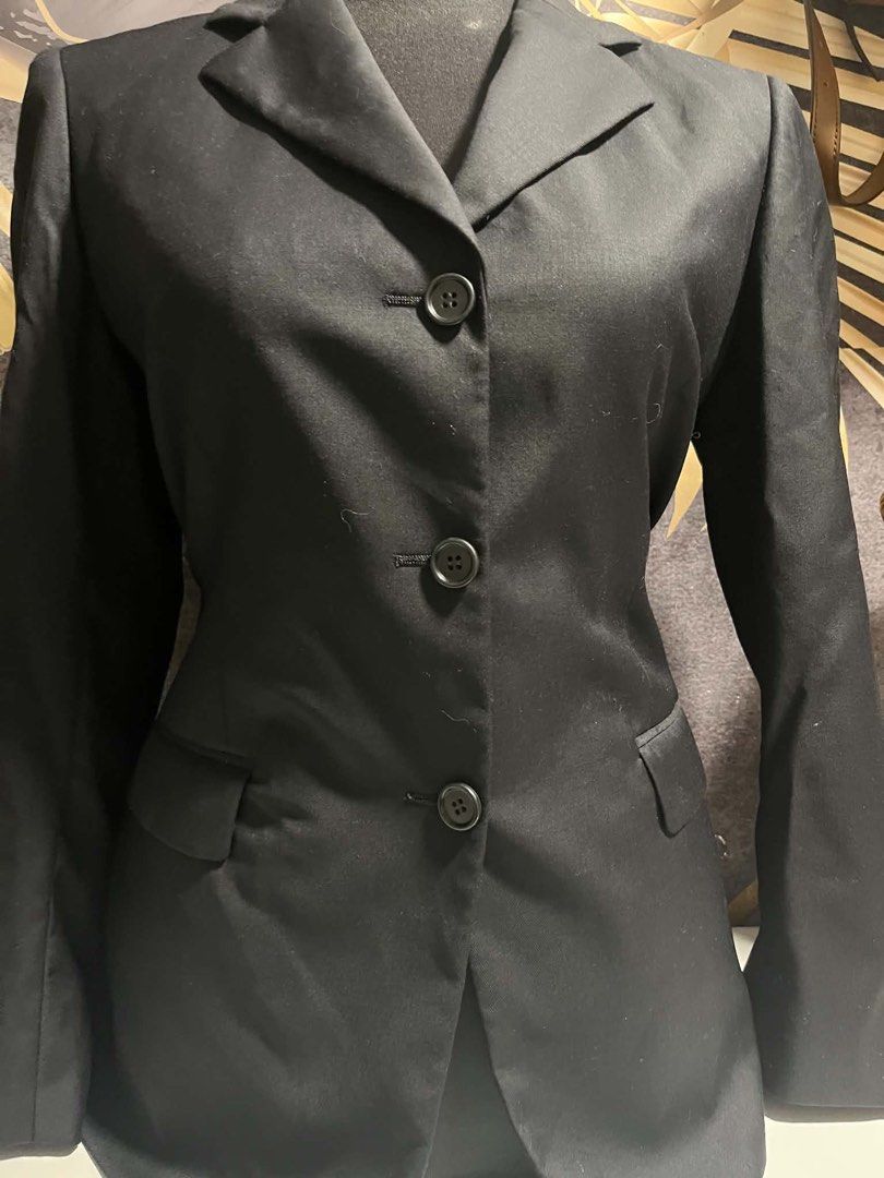 Womans blazers (Category: Coats, Jackets and Outerwear) located in Caloocan City. Submitted by trebdy01 (Listing ID 1462881624, Image 2). Description: Pre owned Very own condition Black Navy blue Stripes Can fit to Small to medium frame.