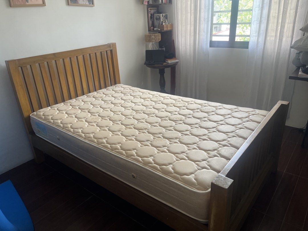 Wooden Bed Frame only (Double) (Category: Bed Frames & Mattresses) located in Antipolo. Submitted by courtscast (Listing ID 1462707734, Image 1). Description: - Solid wood bed frame (Very sturdy and heavy) - Narra wood.