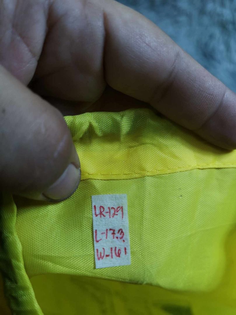 Yellow With Black String Pouch (Category: Purses & Pouches) located in Santa Cruz. Submitted by jmy_surplus.2 (Listing ID 1462703895, Image 3). Description: Size ; L - 17.3 W - 16 Color ; Yellow Type ; Pouch Brand ; No brand Material ; Nylon Style ; Yellow Drawstring Pouch LR 129 JMY 5 Batch #222.
