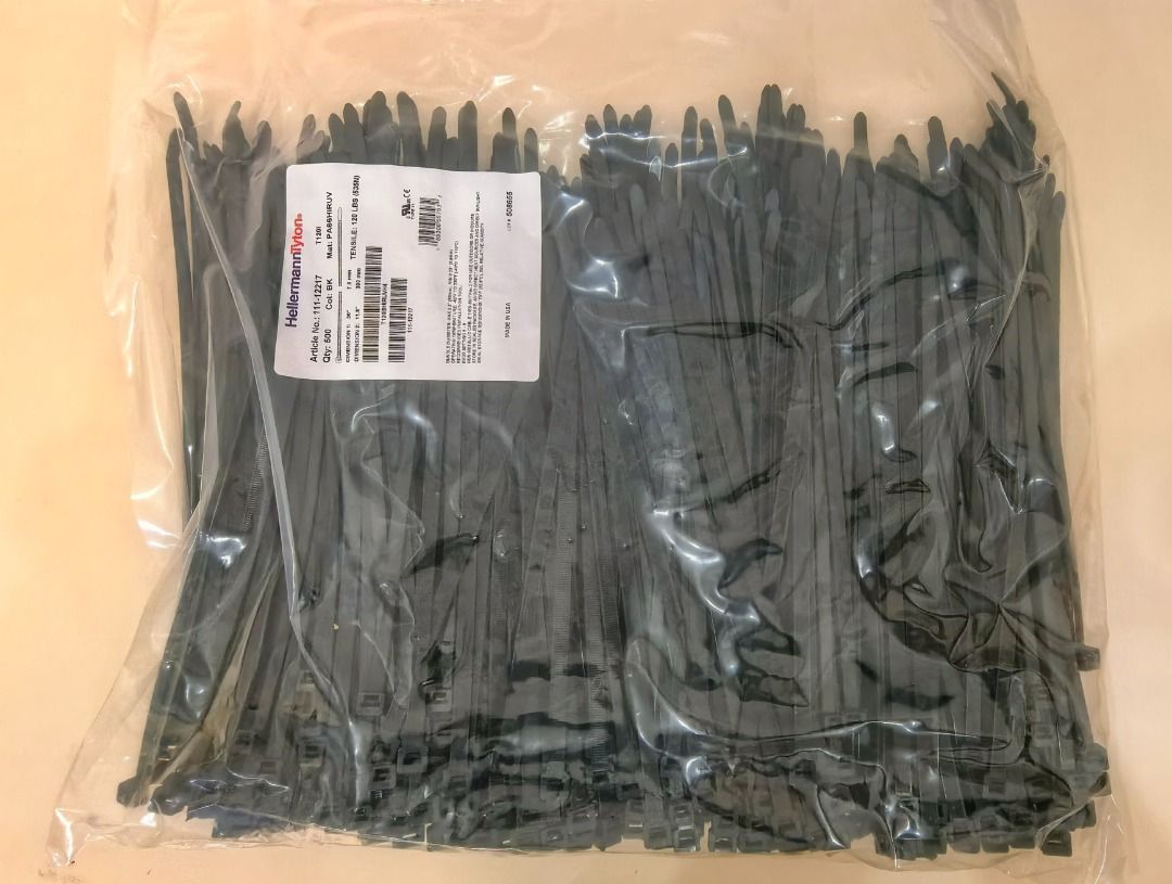 12" CABLE TIE - T120I (Category: Other Accessories) located in Manila. Submitted by instrufitenterprise (Listing ID 1459096136, Image 2). Description: Article No.: 111-12217 T120I Qty: 100 per pack Col: BK Mat: PA66HIRUV Dimension1: .30" 7.6mm Dimension2: 11.8" 300mm.