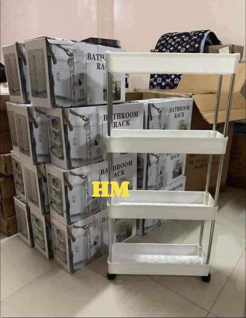 3-Tier Rolling Storage Rack Organizer Shelf (Category: Shelves, Cabinets & Racks) located in Caloocan City. Submitted by swiftflower_802790 (Listing ID 1459188999, Image 3). Description: - 3-tier rolling storage rack - Ideal for bathroom, kitchen, or any room organization - Features wheels for easy mobility - Comes in white - Simple assembly, all parts included.