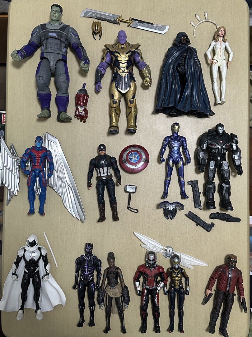 已開 Marvel Legends Figures （分類：手辦雕像）位於 Hong Kong。 由 dic.ckwan 提交（商品編號 1459237710，圖片 1）。簡介： $200 一對 美國隊長& Star lord $200 一對 黑豹&豹妹 $100 一對 Rescue & war machine $150 Arch angel $100 Moon knight $150 Hulk (marvel select版) 全要跟多隻副廠 thanos。
