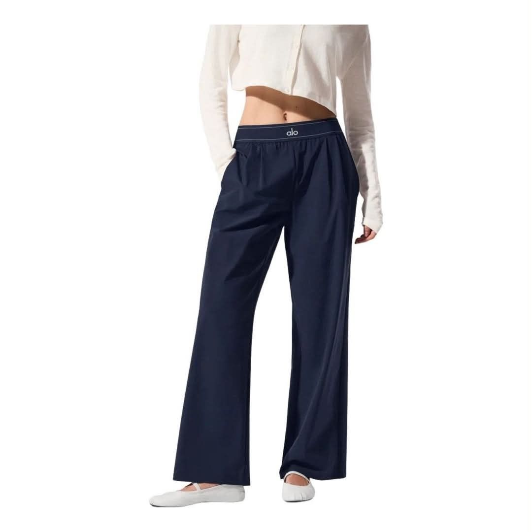 Alo Yoga Suit Up Wide Leg Trouser Navy Blue, Women's Fashion, Bottoms ...