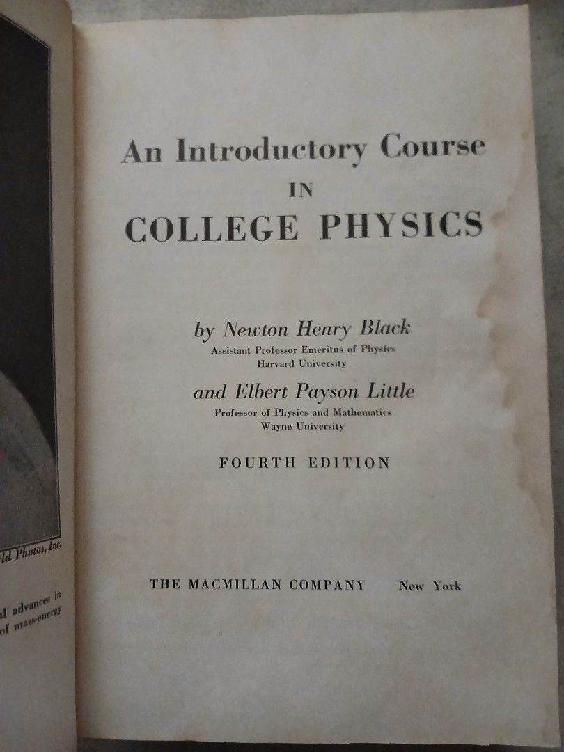 An Introductory in College Physics - 1956 Ed.) (Category: Textbooks) located in Manila. Submitted by thecollectibleshop (Listing ID 1459210680, Image 2). Description: Selling a collectible and hardbound book about College Physics. The only issue is the book cover (slight only) and dampstainz on some pages on the book but all the pages are still intact and arill clear. Buyer pays for the shipping fee..