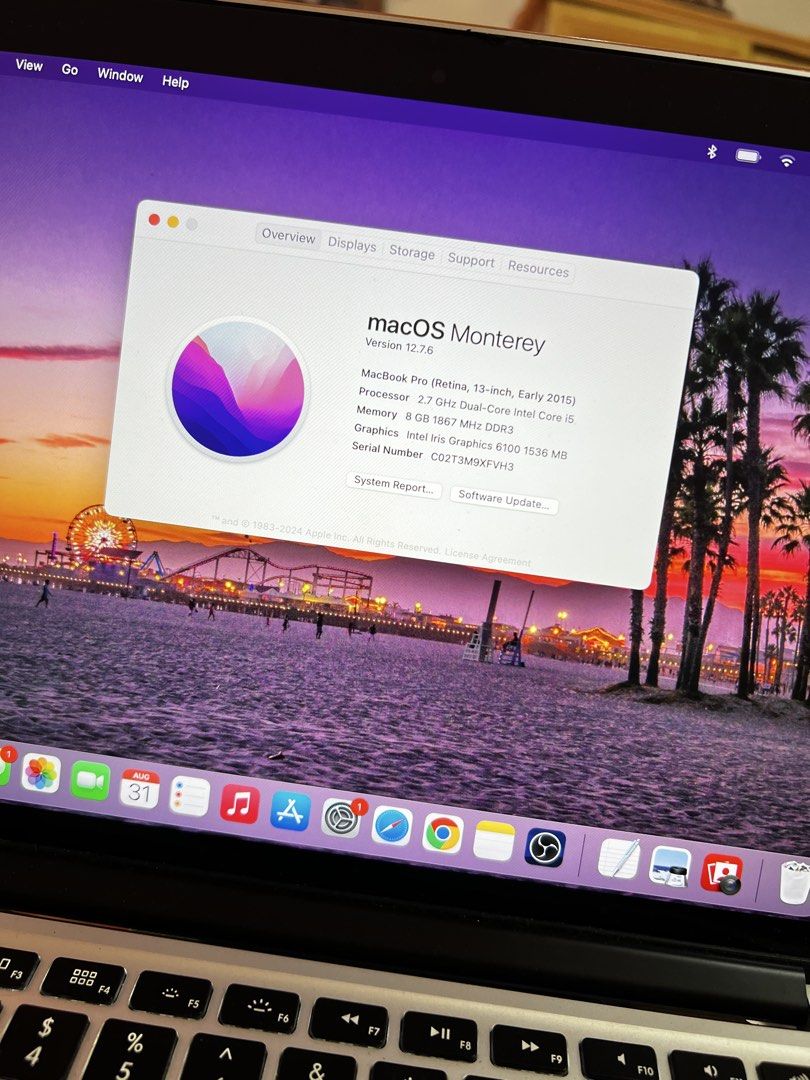 Apple MacBook Pro 13-inch (Early 2015) Monterey (Category: Laptops & Notebooks) located in Manila. Submitted by dorotheacarolina (Listing ID 1459145687, Image 1). Description: - MacBook Pro Retina, 13-inch, Early 2015 - macOS Monterey 12.7.6 - 2.7 GHz Dual-Core Intel Core i5 - 8 GB 1867 MHz DDR3 Memory - Intel Iris Graphics 6100 1536 MB - Serial Number: C02T3M9XFVH3 - Ideal for everyday use and productivity.