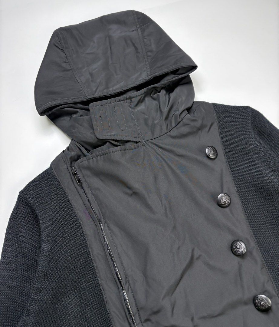 Archive Number Nine Knit Parka Jacket (Category: Coats, Jackets and Outerwear) located in Cavite. Submitted by sc_rcity (Listing ID 1459188639, Image 3). Description: Tagged Size : 2 Like New Sign of Wear No Flaw Made in Japan No Inclusion Featuring a distinctive mixed-media construction, pairing a heavy black ribbed knit body with technical nylon fabric paneling.Features a high-utility, avant-garde design including an off-center diagonal front z