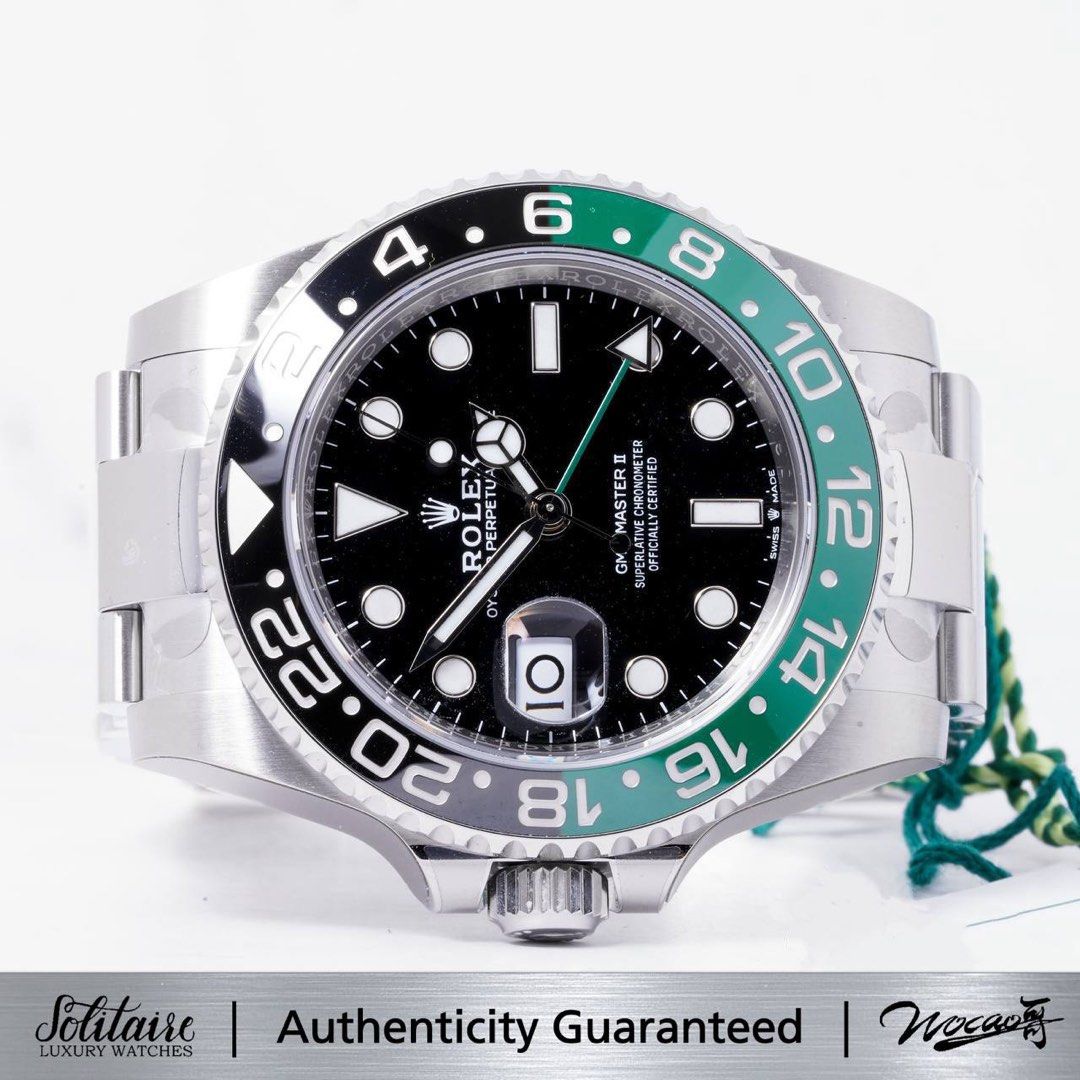 AUG 2026 BRAND NEW Rolex GMT Master II Sprite Oyster 126720VTNR (UNSIZED)(Partial Factory Stickers) (Category: Watches) located in Singapore. Submitted by solitaire.luxury (Listing ID 1459194531, Image 1). Description: Subscribe now for Monthly Mega Sale at our Tele : https://bit.ly/Solitaireluxury Brand : Rolex Model : 126720VTNR Condition : BRAND NEW Dated : AUG 2026 Warranty : 5 Years international Warranty Box : Included Papers/Certification 