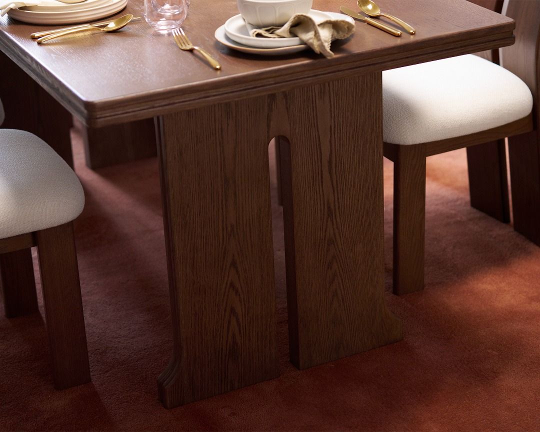 Avan Solid Oak Statement Dining Table (Category: Tables & Sets) located in Singapore. Submitted by homejourney.sg (Listing ID 1459154847, Image 3). Description: A durable, heat- and scratch-resistant finish pairs with sturdy bonded wood and wide solid-oak legs for long-lasting use. Available sizes & prices: - 180cm — S$1119 - 225cm — S$1279 Contact: 9131 8299.