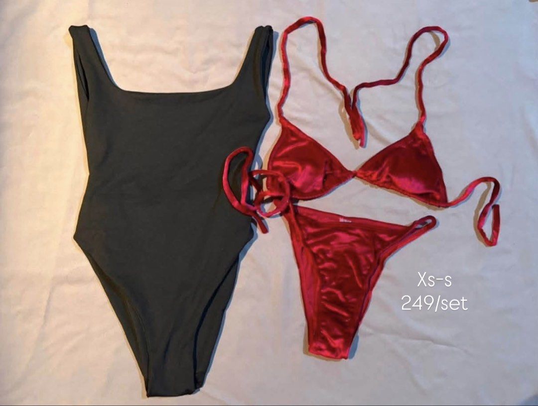 Black One-Piece Swimsuit & Red Bikini Set (Category: Bikinis & Swimsuits) located in Cavite. Submitted by declutterbymeee (Listing ID 1459267003, Image 1). Description: Details already posted on pic 📍 san pedro +54 sf via j&t.