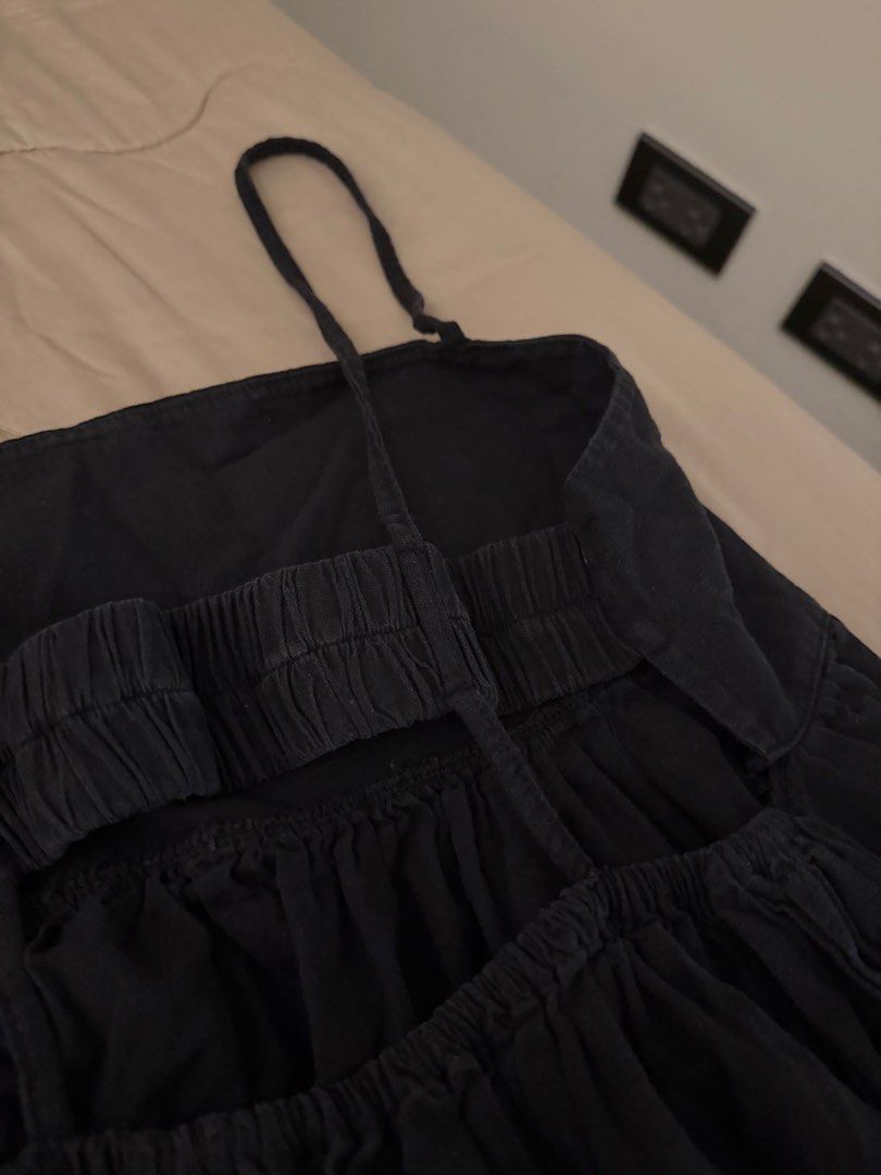 Black Spaghetti Strap Midi Dress with Cutout Back (Category: Dresses) located in Makati City. Submitted by angelinanicole (Listing ID 1459194509, Image 3). Description: - Elasticated smocking at back - Flowy tiered skirt with gathering - Black slightly faded at the smocked back.