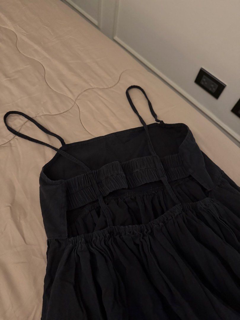 Black Spaghetti Strap Midi Dress with Cutout Back (Category: Dresses) located in Makati City. Submitted by angelinanicole (Listing ID 1459194509, Image 2). Description: - Elasticated smocking at back - Flowy tiered skirt with gathering - Black slightly faded at the smocked back.